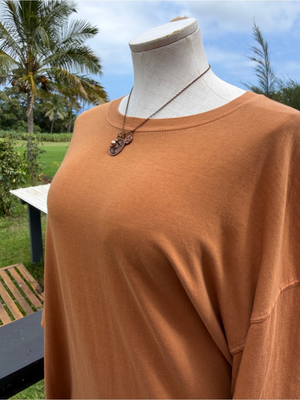 We The Free by Free People Oversized 3/4 Sleeve Tee Small Rust Brown Cotton